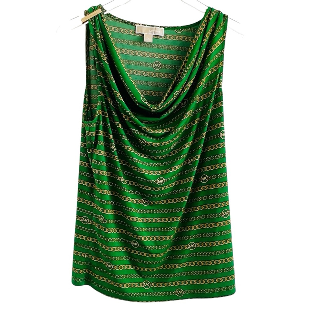 MICHAEL Michael Kors Green and Gold Chain Pattern Top